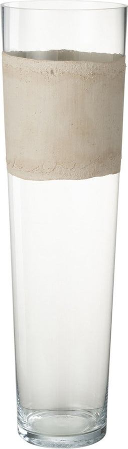 J-Line vaas Delph - glas - transparant/beige - large - 60 cm hoog