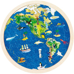 Goki Dubbelzijdige Houten Puzzel - Wereldbol, 57st.