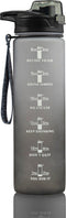 Hup Motivatie Drinkfles - Waterfles 1 Liter - Tijdmarkering en Drinktuit - Zwart/Wit