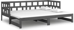 vidaXL - Slaapbank - uitschuifbaar - massief - grenenhout - grijs - 2x(90x190) - cm