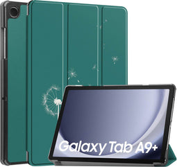 imoshion Tablet Hoes - Geschikt voor Samsung Galaxy Tab A9 Plus - Design Trifold Bookcase - Petrol Green Dandelion