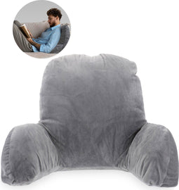 Leeskussen - Voor in bed - Met 3 opbergvakken - Rugkussen bank - zitkussen - Lende - Rug kussen onderrug - Lees - Kussens - Knuffel - Steun - Boeken - book - Seat - Grijs