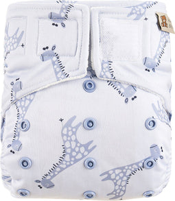 HappyBear | All In One wasbare luier - Blue Giraffe | One Size - 4kg t/m 15kg | Te gebruiken vanaf geboorte tot zindelijkheid | Dubbele lekgoten - minder kans op lekkages | Handige klittenbandsluiting