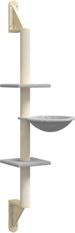 vidaXL - Kattenmeubel - wandgemonteerd - met - krabpaal - 142,5 - cm - lichtgrijs