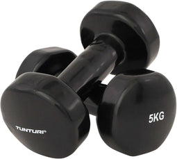 Tunturi Dumbbell set - 2 x 5 kg - Vinyl - Zwart - Incl. gratis fitness app (2 stuks)