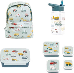 BEAU by Bo A Little Lovely Company Back to school set - Rugzak/Drinkfles/4 Snackdozen/Bentobox - Voertuigen