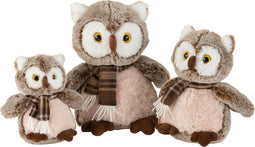 J-Line knuffel Uil + Sjaal - pluche - bruin/beige - large