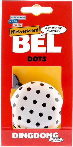 Fietsbel Ding-Dong NietVerkeerd Dots ø60 mm - wit met zwarte stippen