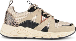 PS Poelman MINION - Dames Sneakers - Suède - Beige Zwart Multi