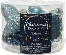 Figuren glas l2b4h4 cm blauw 12st kerst