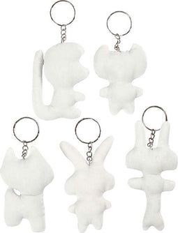 Figuren van textiel met sleutelhanger, h: 6-10 cm, 5 stuks