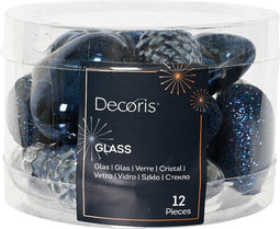 Figuur glas l2b4h4 cm blauw ass 12st kerst