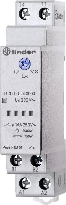 Finder 11.31.0.024.0000 Schemerschakelaar 1 stuk(s) Voedingsspanning (num):12 V, 24 V Lichtgevoeligheid: 1, 30 - 80, 10