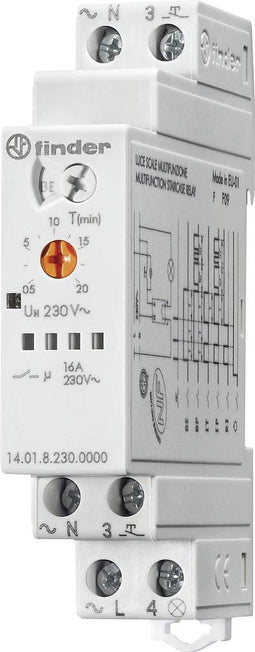 Finder 14.01.8.230.0000 Trappenhuis lichtautomaat Multifunctioneel 230 V/AC 1 stuk(s) Tijdsduur: 30 s - 20 min. 1x NO