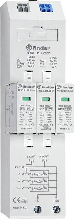 Finder 7P.03.8.255.Z007 7P.03.8.255.Z007 Overspanningsafleider 20 kA 1 stuk(s)