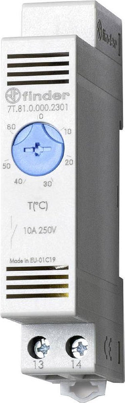 Finder Thermostaat voor schakelkastverwarming 7T.81.0.000.2301 250 V/AC 1x NO (l x b x h) 88.8 x 17.5 x 47.8 mm 1 stuk(