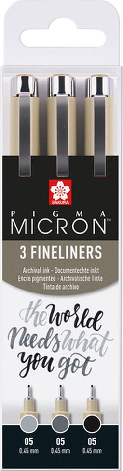 Fineliner sakura pigma micron 05 set zw gr 3 maten | 6 stuks