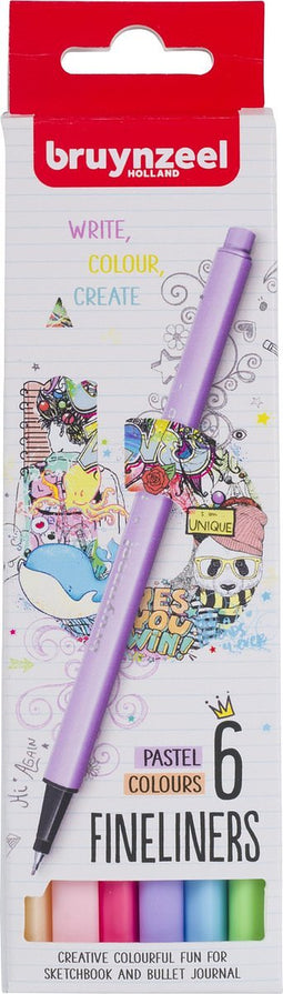 Fineliner - set 6 pastel kleuren - Bruynzeel