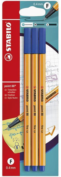 Fineliner stabilo point 88/41 f blauw 3st | 10 stuks