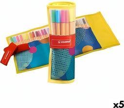 Fineliner Stabilo point 88 Arty edition roletui zwart à 25 kleuren | 5 stuks