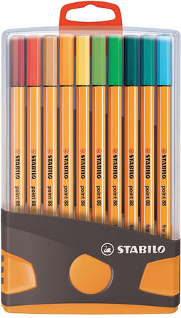 Fineliner STABILO point 88 ColorParade antraciet/oranje etui à 20 kleuren | 10 stuks