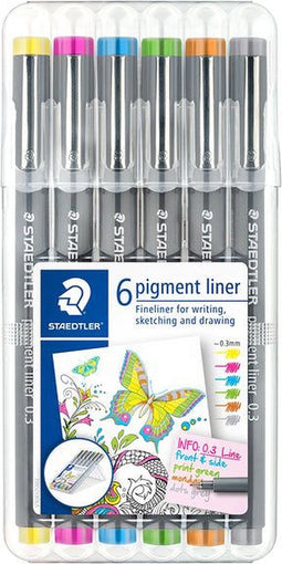 Fineliner staedtler pigment 308 0.3mm 6 st ass | 10 stuks