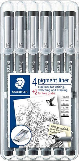 Fineliner Staedtler Pigment 308 zwart set 4+2 gratis | 16 stuks