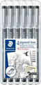 Fineliner Staedtler Pigment 308 zwart set 4+2 gratis | 16 stuks