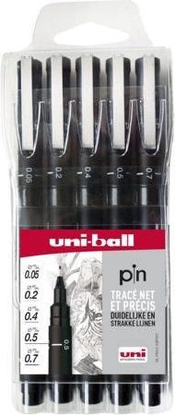 Fineliner Uni-ball Pin zwart etui à 5 breedtes