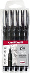Fineliner Uni-ball Pin zwart etui à 5 breedtes