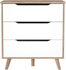 FINLAND VANKKA Scandinavische ladekast in eik en mat wit + poten in massief hout - L 80 cm