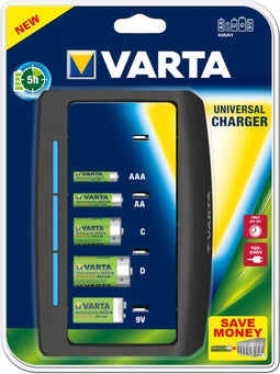 Varta 57648 101 401 - Batterij Oplader Universeel - Laadt tot 4 batterijen gelijktijdig - Zwart