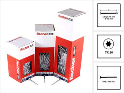 Fischer Power-Fast II FPF II Spanplattenschraube 4,5x45 mm 500 Stück ( 670271 ) Senkkopf mit Torx Teilgewinde galvanisch verzinkt, blau passiviert