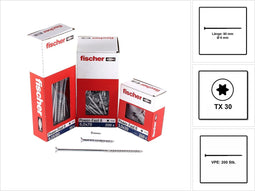Fischer Power-Fast II FPF II Spanplattenschraube 6,0x80 mm 200 Stück ( 670486 ) Senkkopf mitTorx Teilgewinde galvanisch verzinkt, blau passiviert