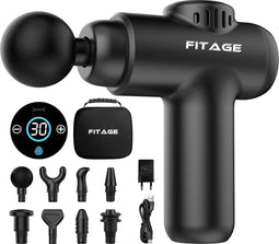 FITAGE Massage Gun Mini - 12 Opzetstukken - Professioneel Massage Apparaat - Massage Pistool 30 Standen - Massageapparaat - Massagegun