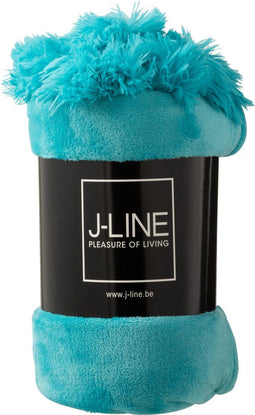 J-Line Plaid Pompom - polyester - azuur - 170 x 130 cm