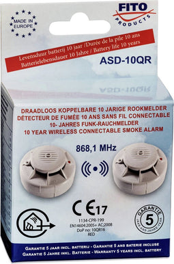 Fito Rookmelder ASD10QR - Draadloos Koppelbaar - Incl. Bevestigingstape