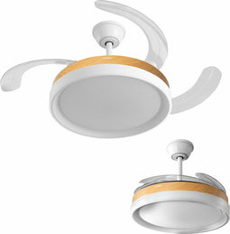 Plafondventilator met ledverlichting en 4 inklapbare bladen Blalefan InnovaGoods Hout 72 W Ø49,5-104 cm