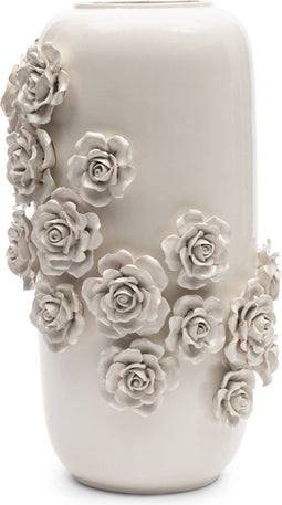 Riviera Maison Vaas Wit Aardewerk bloemenvaas - Rose hoge vaas met 3D bloemenprint