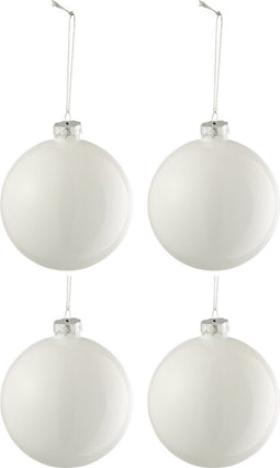 J-Line kerstbal Effen - glas - wit - medium - doos van 4