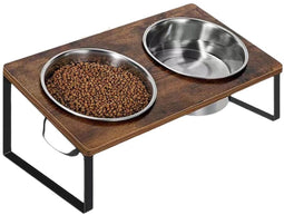 Ceruzo Dubbele Voerbak met Standaard - 2 RVS bakken Ø15 cm - 40x20x16 cm - Zwart MDF