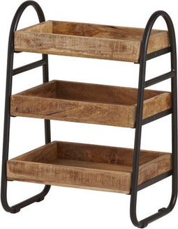 Tijdschriftenrek met 3 houten bakken mangohout