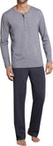 Schiesser Heren Pyjama - Lange broek - Serafinokraag met knoopsluiting - Antraciet
