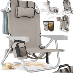 tectake® Strandstoel Coral - Opvouwbare Campingstoel - 5-voudig Verstelbare Rugleuning - Beige