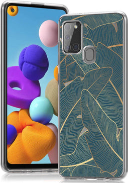 iMoshion Hoesje Geschikt voor Samsung Galaxy A21s Hoesje Siliconen - iMoshion Design hoesje - Groen / Veren design