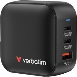 Verbatim Mini GaN Charger - Reislader 70W - 3-poorts USB-A en USB-C - Zwart