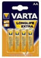 Varta Longlife Extra Mignon AA Batterij - Alkaline - 10 jaar stroomopslag - (4 stuks)