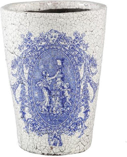 PTMD Farmer Bloempot - H30 x Ø22 cm - Terracotta - Delfs Blauw