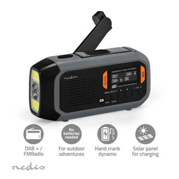 Nedis Noodradio - Draagbaar - DAB+ / FM - Solar Powered / Batterij / Wekker - Grijs / Oranje / Zwart