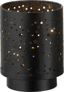 J-Line Windlicht+Led Metaal Zwart/Zilver Large